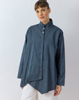 Yaccomaricard Ashin Shirt in Stone Blue – Japanese designer asymmetric cotton shirt.