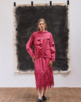 Kazari Skirt in Dust Rose front view, mid‑length cotton lawn with chevron panel design.