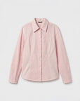 Flat lay of Yaccomaricard Wanda shirt, pintucked shirt, japanese design in Sakura pink, 100% cotton.