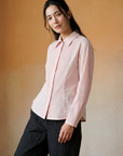 YaccoMaricard Wanda Shirt in Sakura – Japanese designer cotton lawn pintuck shirt.