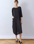 Yaccomaricard Pocket Dress in Black – Japanese designer asymmetric cotton jersey dress.