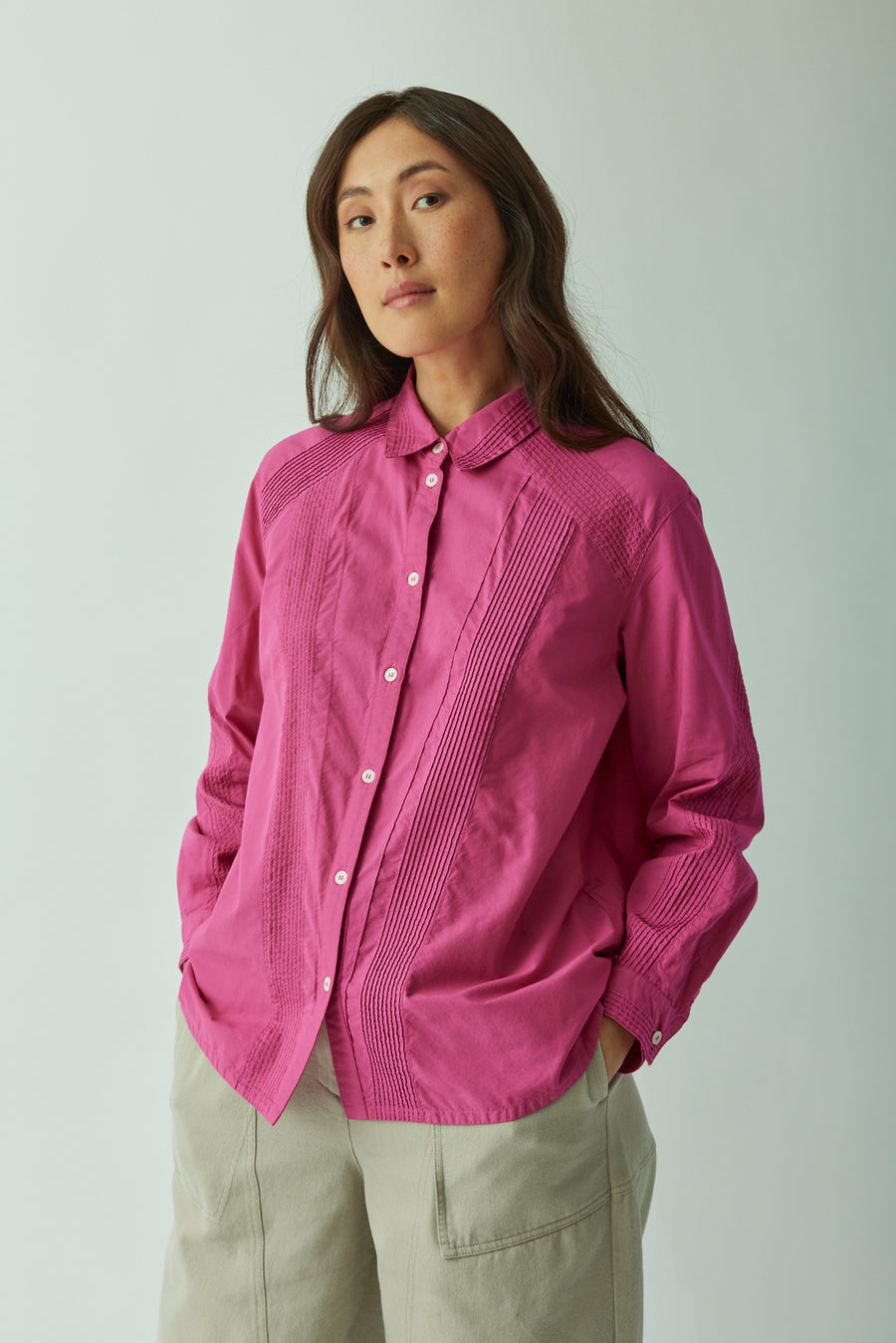 DIAGONAL PINTUCK SHIRT