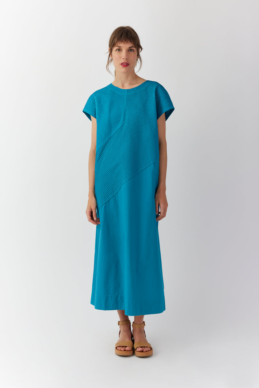 FRENCH SLEEVE CALICO PINTUCK DRESS