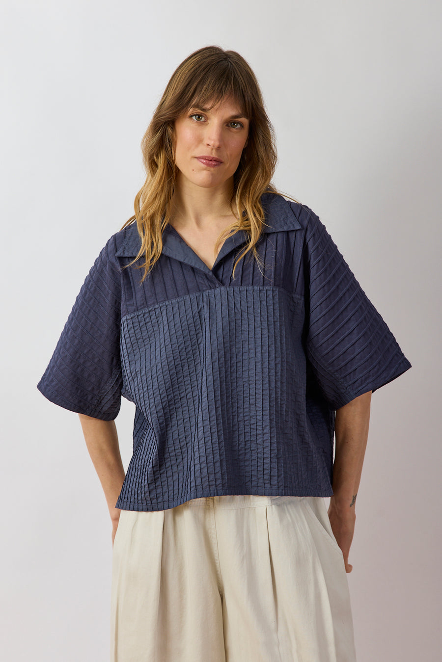 SPLIT-NECK COTTON JERSEY TOP