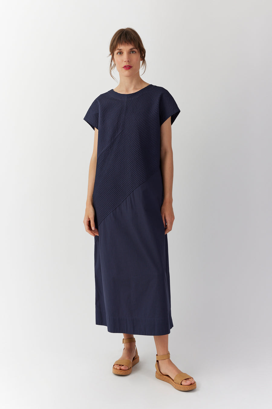FRENCH SLEEVE CALICO PINTUCK DRESS