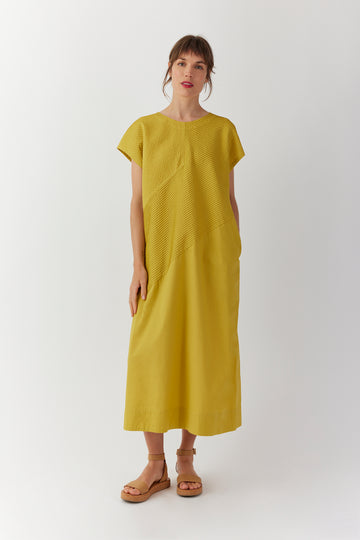 FRENCH SLEEVE CALICO PINTUCK DRESS
