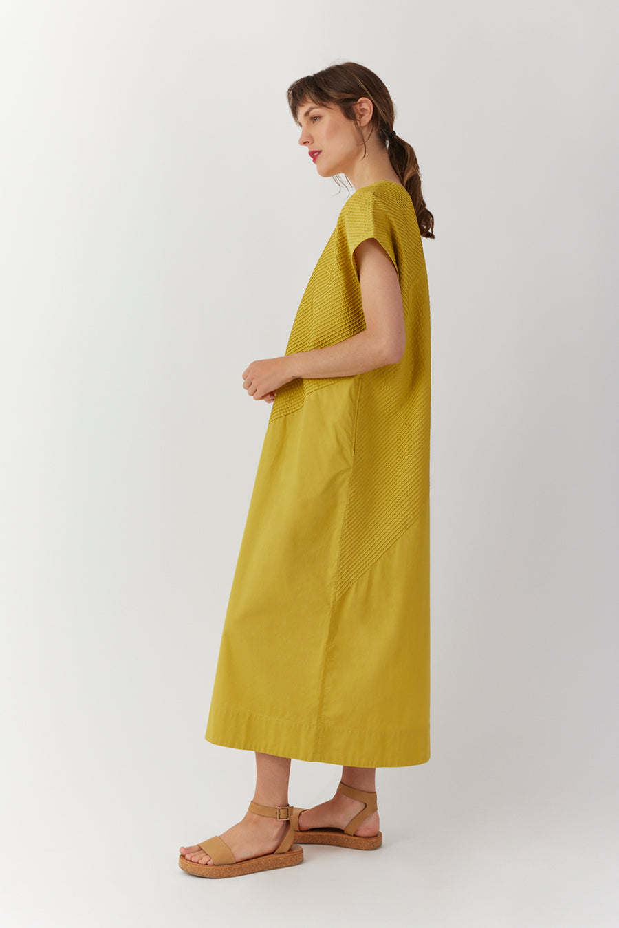 FRENCH SLEEVE CALICO PINTUCK DRESS