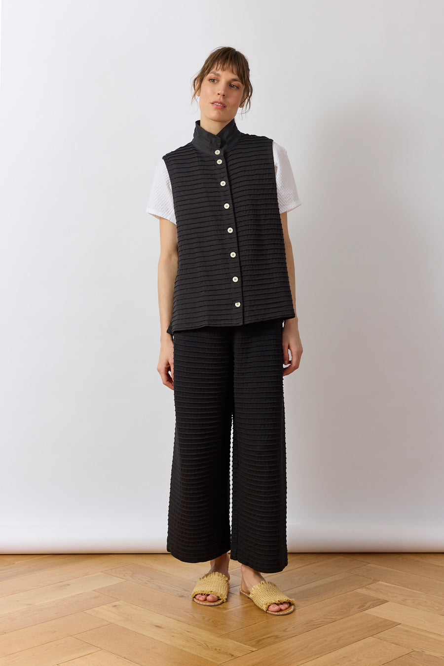 PINTUCK COTTON JERSEY TROUSER