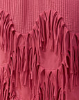 Yaccomaricard Kazari Skirt cotton lawn fabric close‑up showing chevron panels and raw‑edge hem finish.