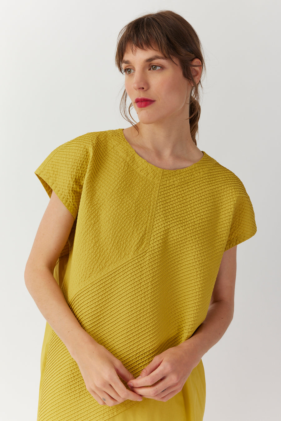 FRENCH SLEEVE CALICO PINTUCK DRESS