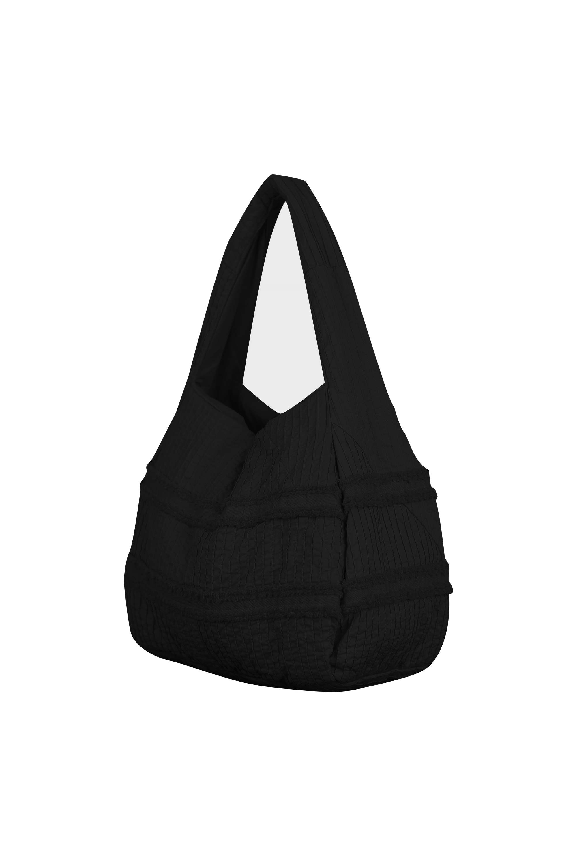 Flatlay of the zanpu bucket bag in black each bag carries its own unique character