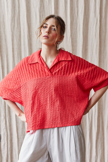 SPLIT-NECK COTTON JERSEY TOP