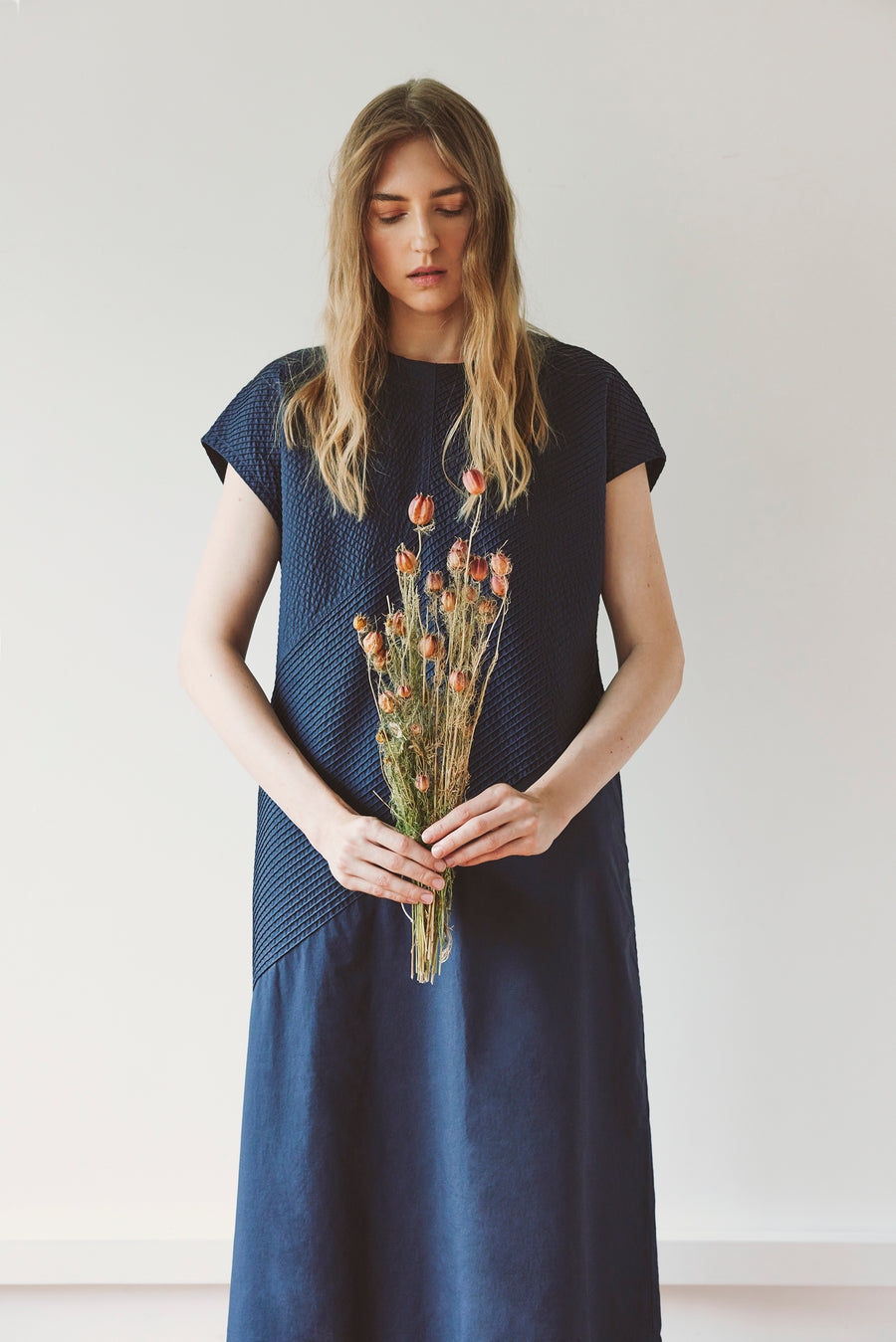 FRENCH SLEEVE CALICO PINTUCK DRESS