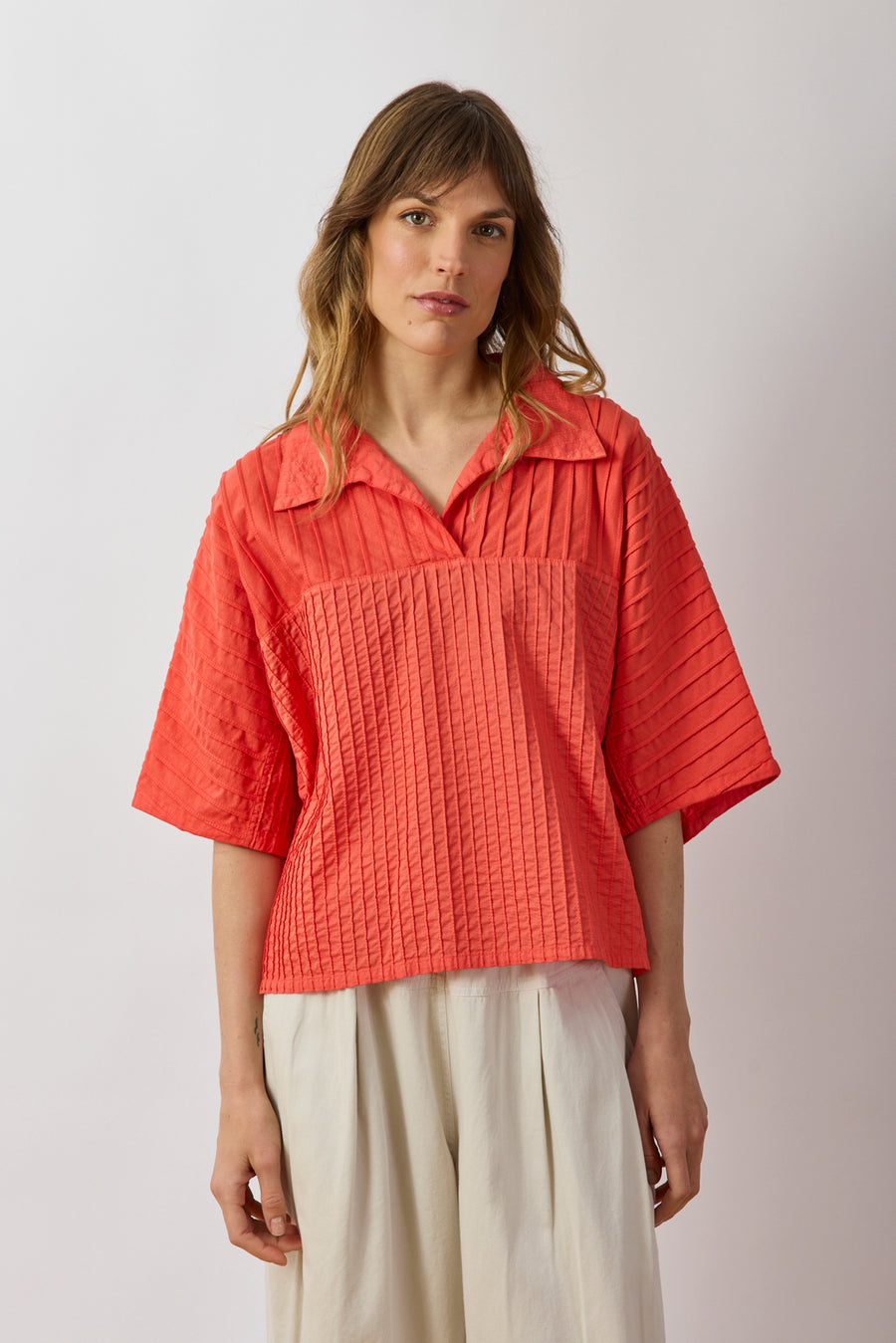 SPLIT-NECK COTTON JERSEY TOP